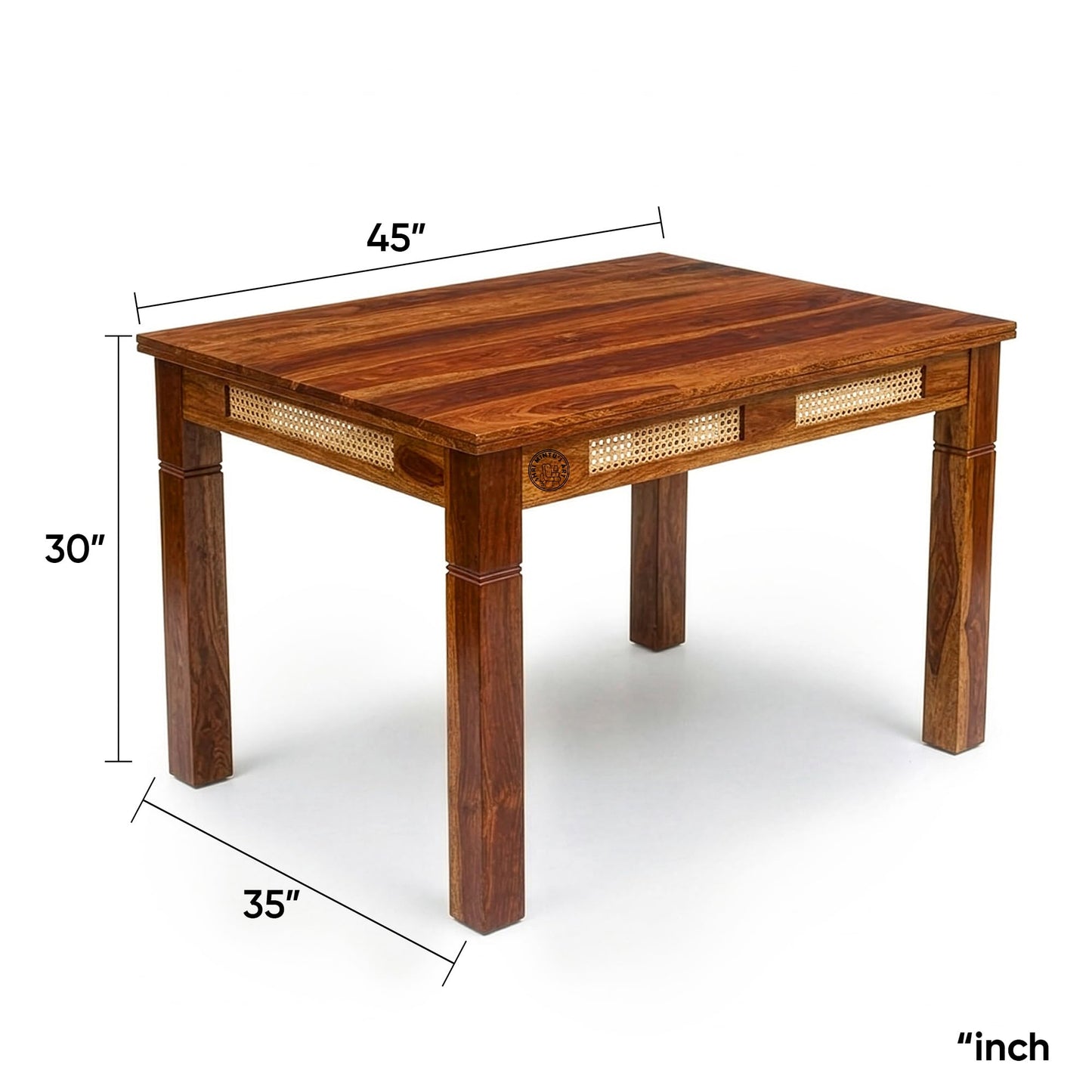 Royal Marwar Solid Sheesham Wood 4 Seater Dining Table with Natural Cane | Honey Finish | 45 x 35 x 30 Inch