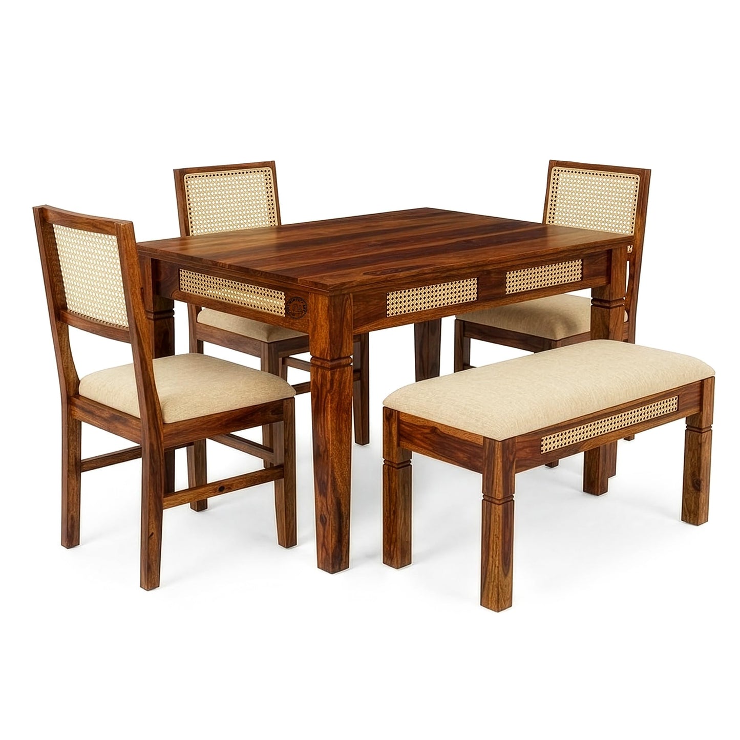 Royal Marwar Solid Sheesham Wood 4 Seater Dining Table with Natural Cane | Honey Finish | 45 x 35 x 30 Inch