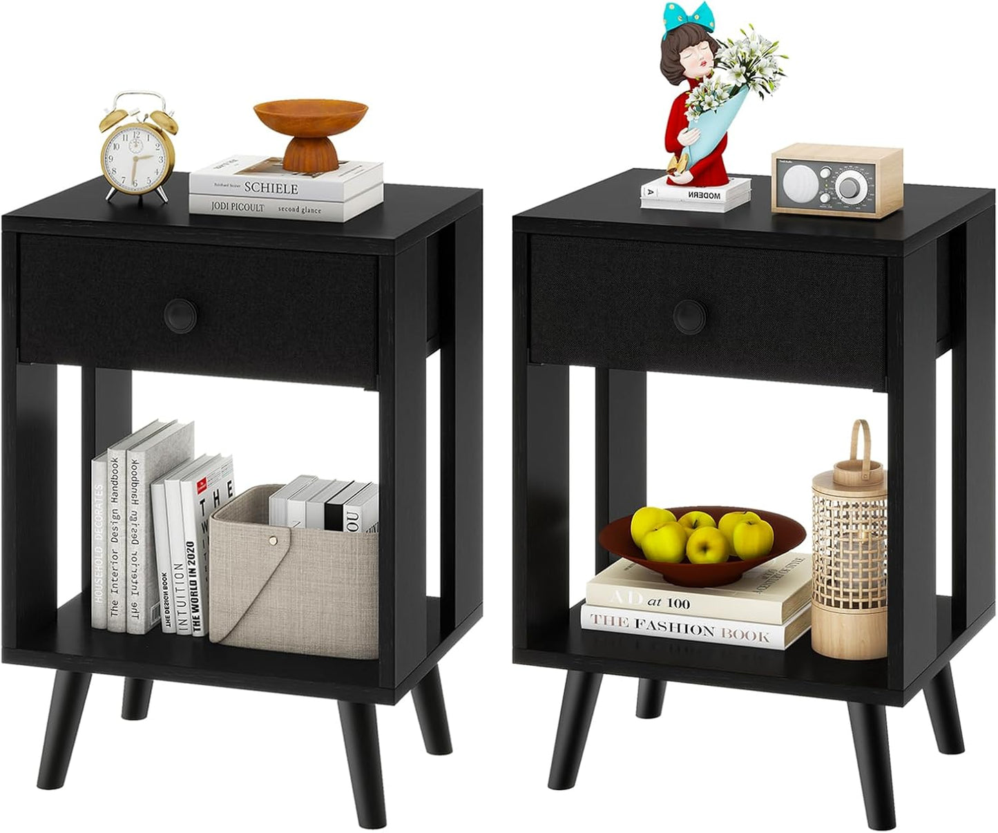 Royal Marwar Solid Mango Wood Bedside Table with Drawer & Open Shelf | Honey Finish | Modern Nightstand