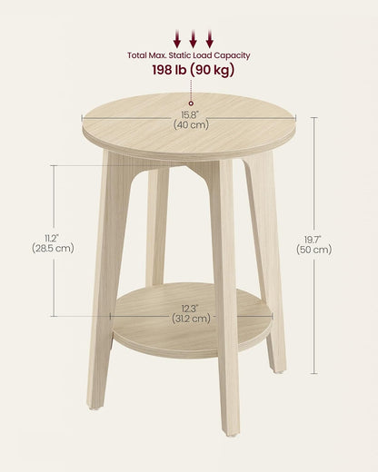 Royal Marwar Solid Mango Wood Round Side Table | Modern End Table with Storage Shelf | Honey Finish | Bedside Table