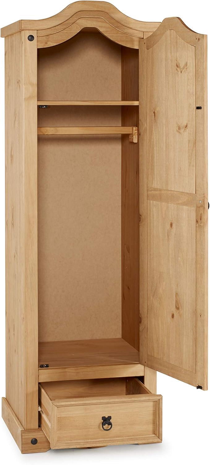 Royal Marwar Solid Mango Wood 1 Door Wardrobe | Single Door Wooden Almirah with Drawer | Honey Finish