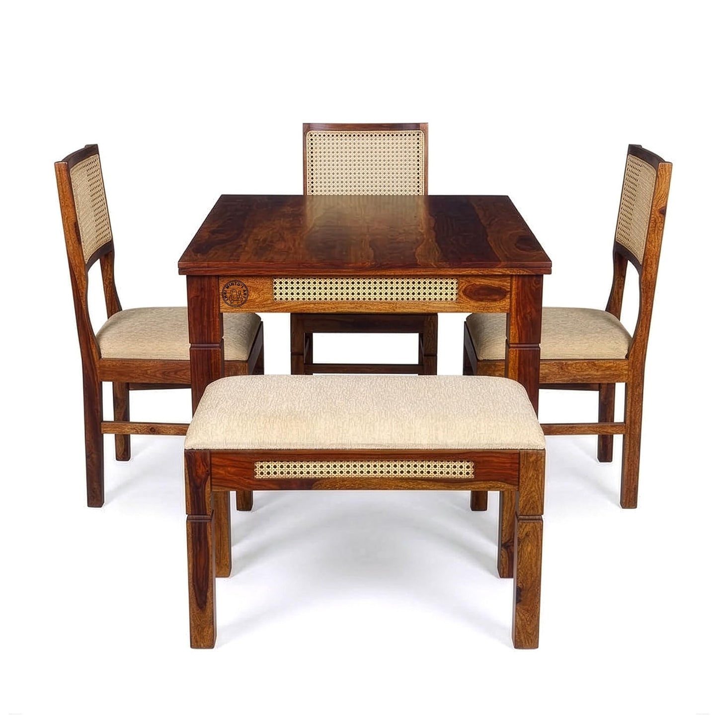 Royal Marwar Solid Sheesham Wood 4 Seater Dining Table with Natural Cane | Honey Finish | 45 x 35 x 30 Inch
