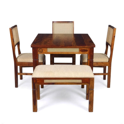 Royal Marwar Solid Sheesham Wood 4 Seater Dining Table with Natural Cane | Honey Finish | 45 x 35 x 30 Inch
