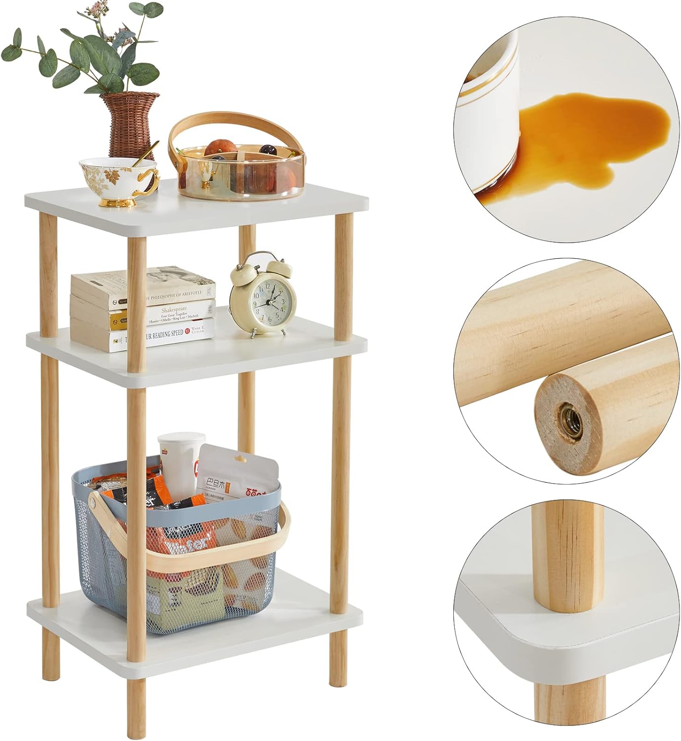 Royal Marwar Solid Mango Wood 3-Tier Side Table | Modern Display Shelf | Honey Finish | Multipurpose Storage Stand