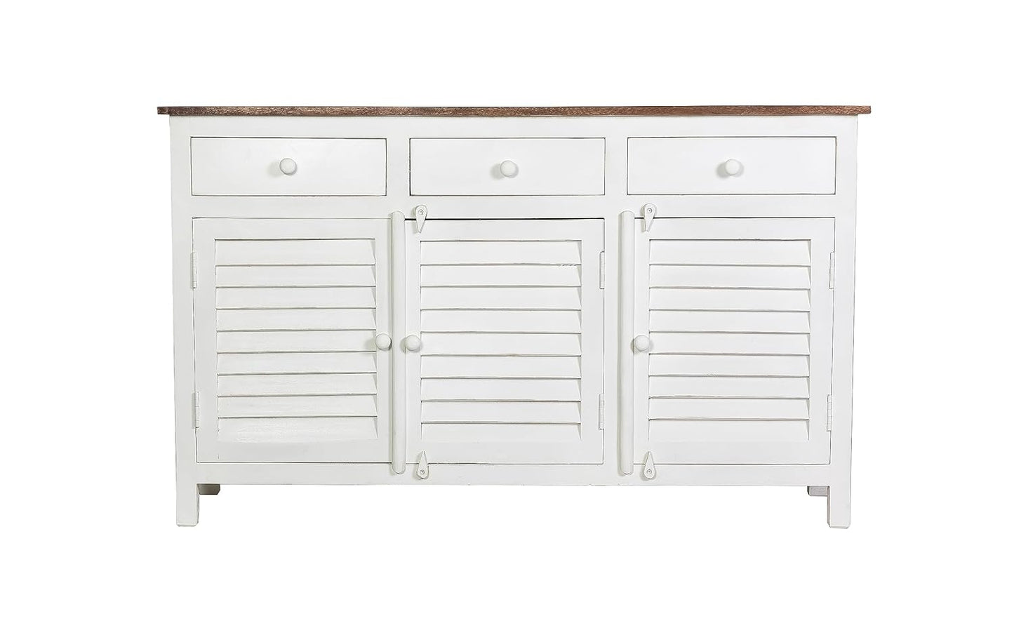 Royal Marwar Solid Mango Wood Sideboard Cabinet with 3 Drawers & 3 Shutter Doors | White & Green Finish | Farmhouse Storage Cabinet