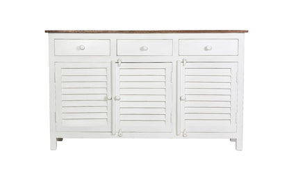 Royal Marwar Solid Mango Wood Sideboard Cabinet with 3 Drawers & 3 Shutter Doors | White & Green Finish | Farmhouse Storage Cabinet