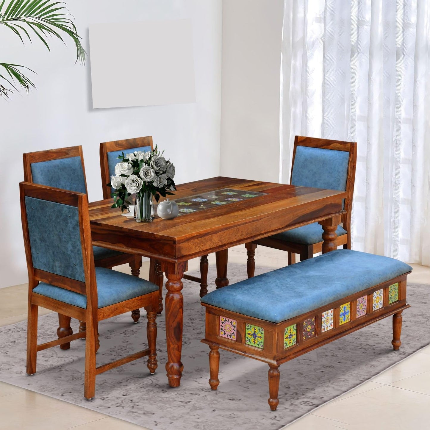 Royal Marwar Solid Sheesham Wood Dining Table Set 6 Seater | 1 Table, 4 Chairs &