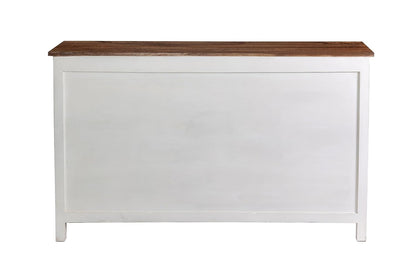 Royal Marwar Solid Mango Wood Sideboard Cabinet with 3 Drawers & 3 Shutter Doors | White & Green Finish | Farmhouse Storage Cabinet