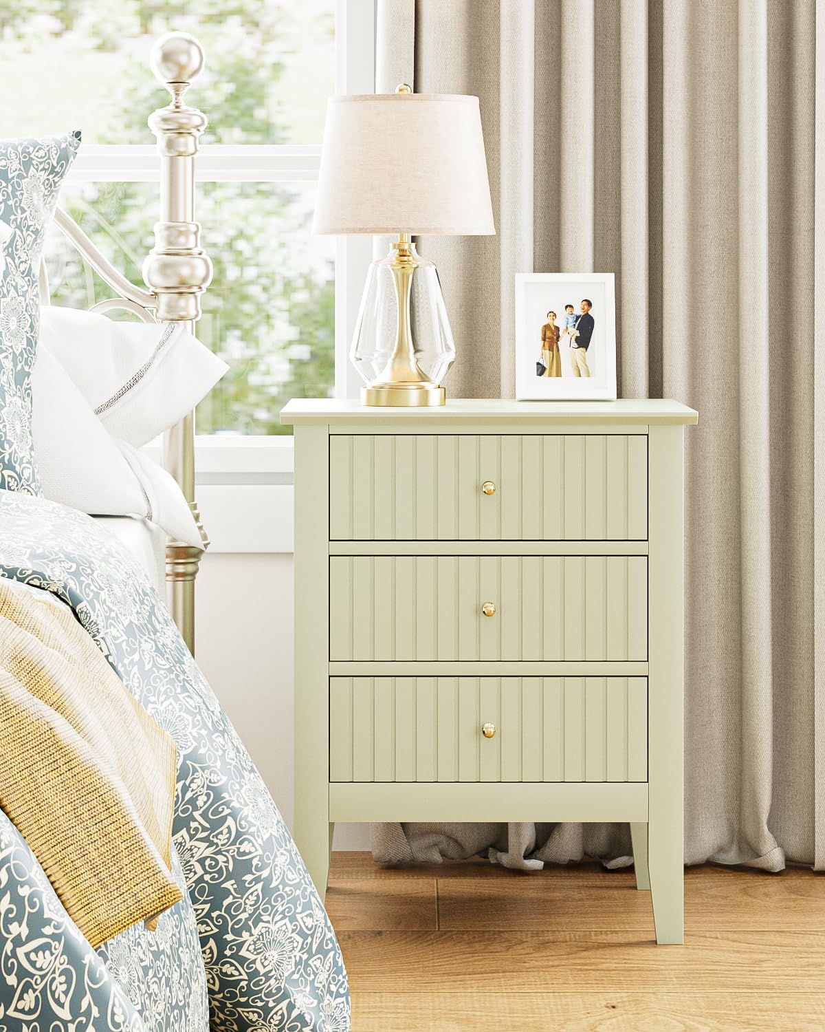 Royal Marwar Solid Mango Wood 3 Drawer Bedside Table | Honey Finish | Modern Nightstand for Bedroom