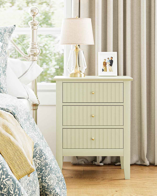Royal Marwar Solid Mango Wood 3 Drawer Bedside Table | Honey Finish | Modern Nightstand for Bedroom