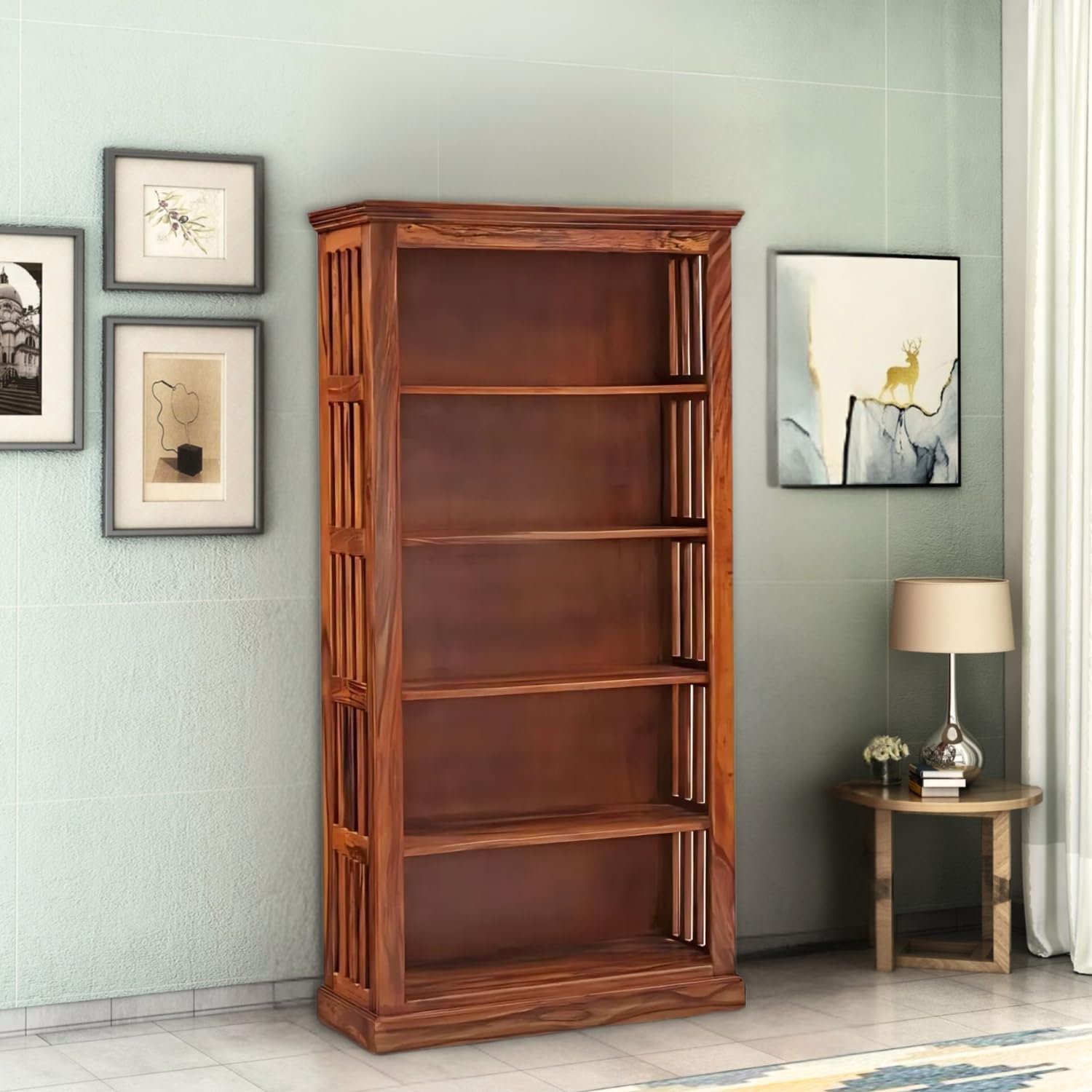 Royal Marwar Solid Sheesham Wood Bookshelf with 5 Open Shelves | Floor Standing 