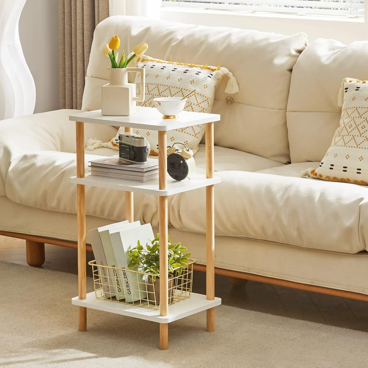 Royal Marwar Solid Mango Wood 3-Tier Side Table | Modern Display Shelf | Honey Finish | Multipurpose Storage Stand