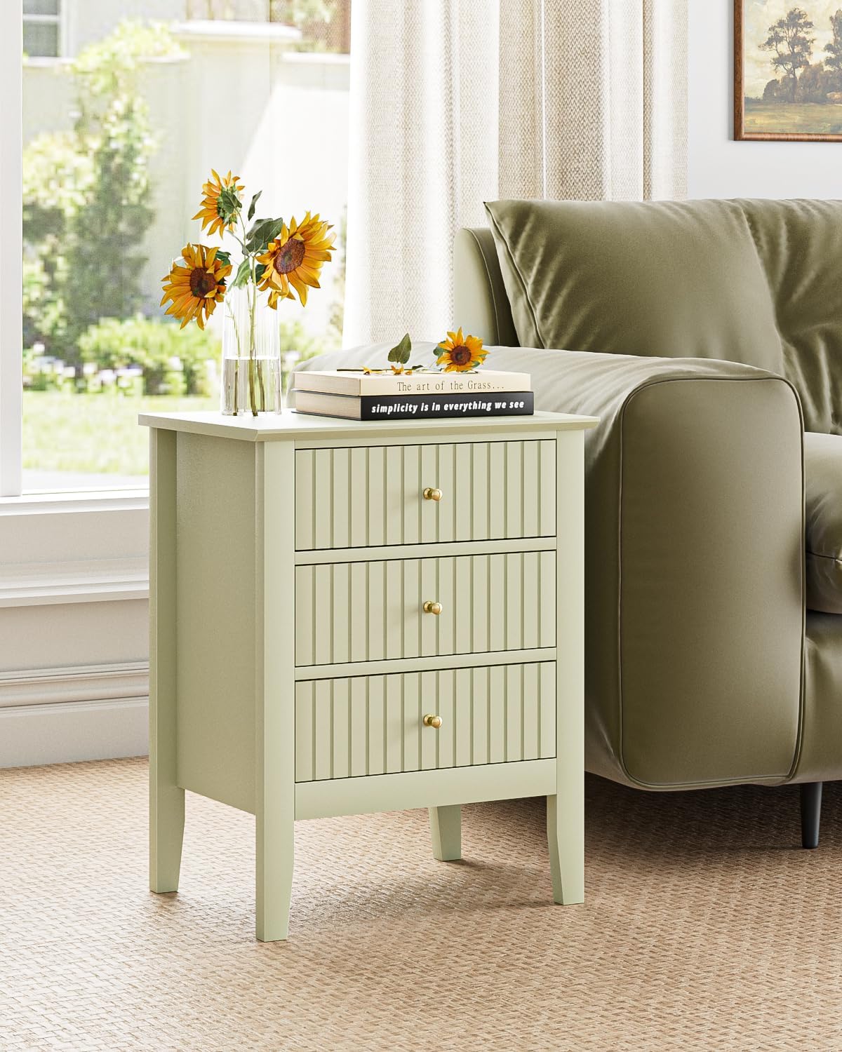 Royal Marwar Solid Mango Wood 3 Drawer Bedside Table | Honey Finish | Modern Nightstand for Bedroom