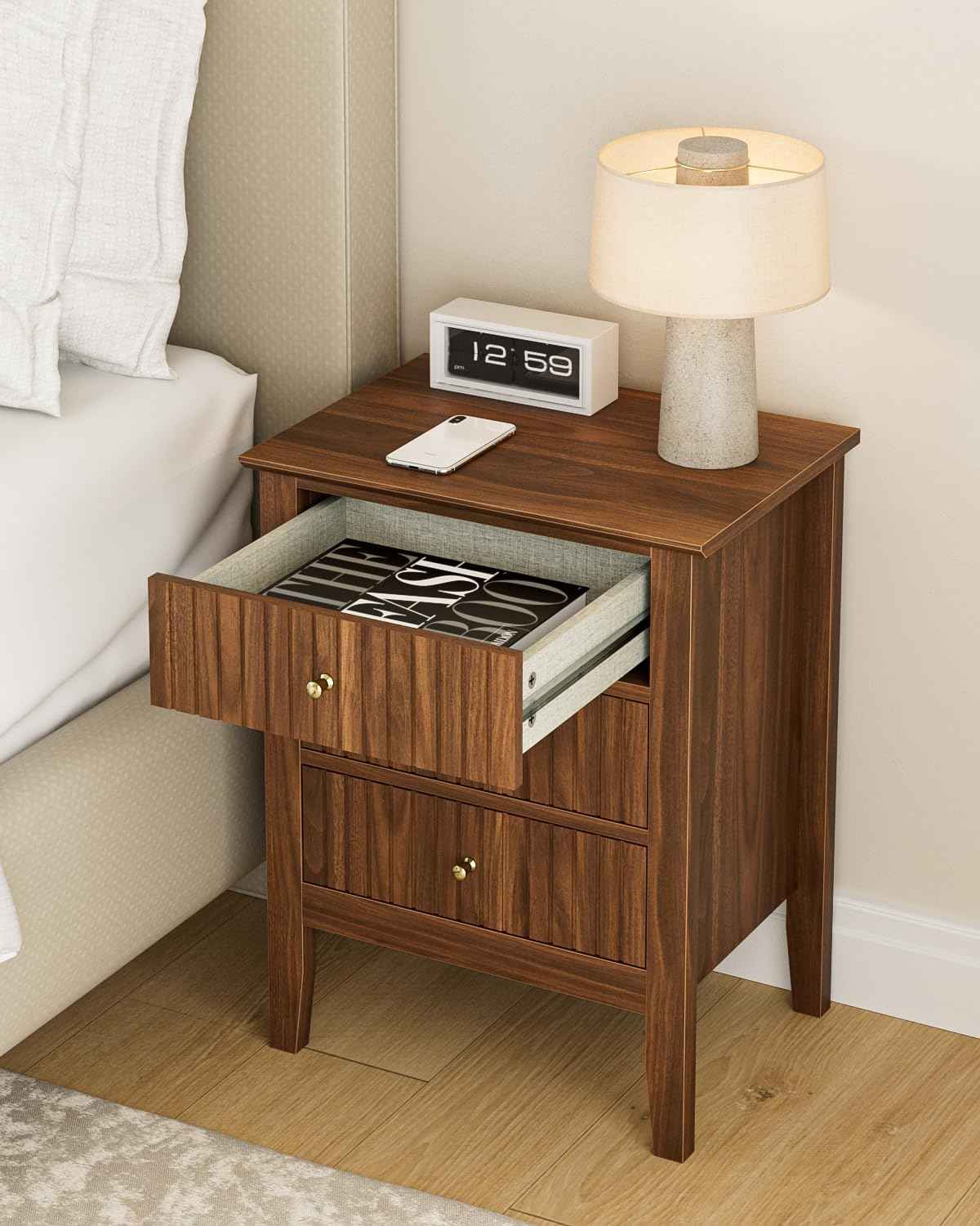 Royal Marwar Solid Mango Wood 3 Drawer Bedside Table | Honey Finish | Modern Nightstand for Bedroom