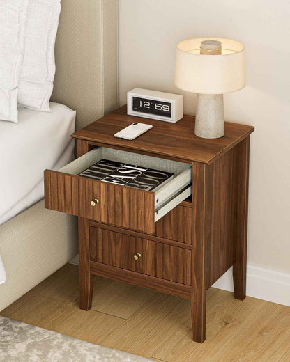 Royal Marwar Solid Mango Wood 3 Drawer Bedside Table | Honey Finish | Modern Nightstand for Bedroom