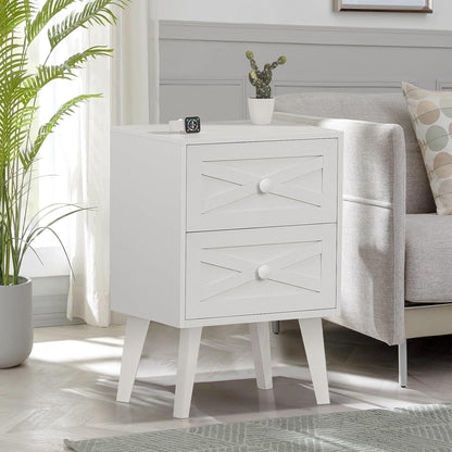 Royal Marwar Solid Mango Wood Bedside Table with 2 Drawers | Natural Finish | Modern Wooden Nightstand