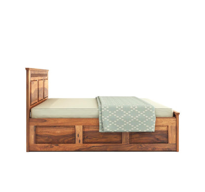 Royal Marwar Solid Sheesham Wood Storage Bed | King Size | Premium Honey Finish | Wooden Bed with Box Storage