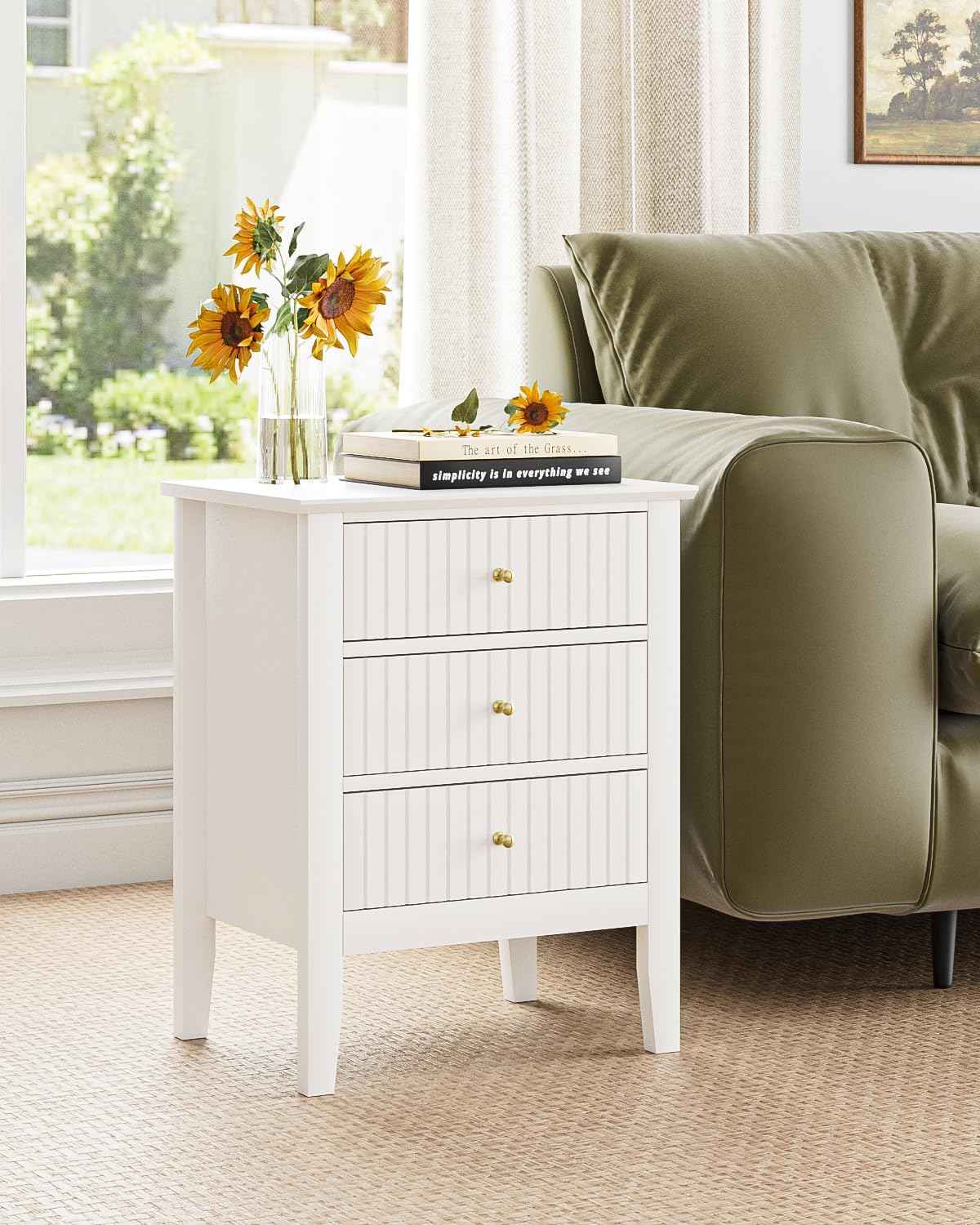 Royal Marwar Solid Mango Wood 3 Drawer Bedside Table | Honey Finish | Modern Nightstand for Bedroom