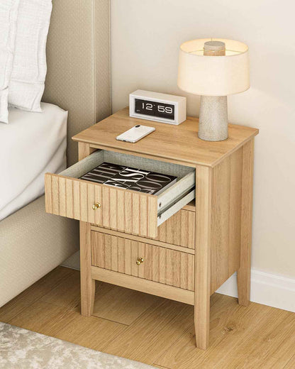 Royal Marwar Solid Mango Wood 3 Drawer Bedside Table | Honey Finish | Modern Nightstand for Bedroom