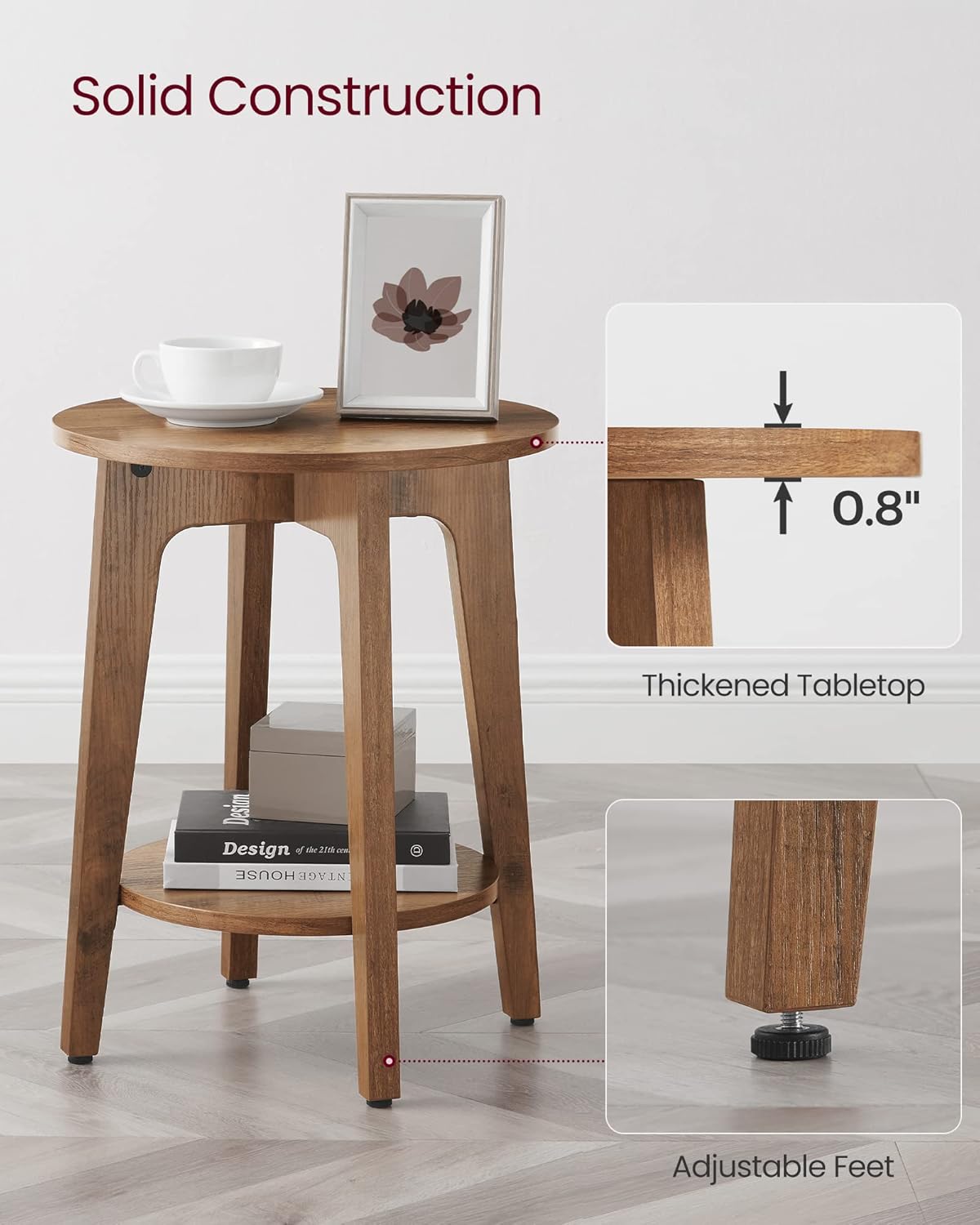 Royal Marwar Solid Mango Wood Round Side Table | Modern End Table with Storage Shelf | Honey Finish | Bedside Table