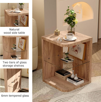 Royal Marwar Solid Mango Wood End Table with Glass Shelf | Honey Finish | Modern Side Table for Living Room & Bedroom
