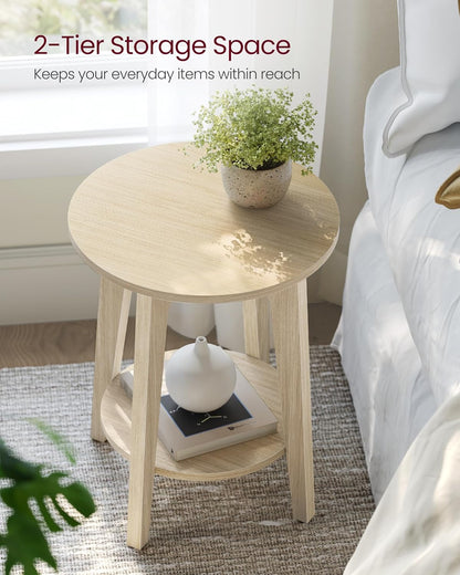 Royal Marwar Solid Mango Wood Round Side Table | Modern End Table with Storage Shelf | Honey Finish | Bedside Table