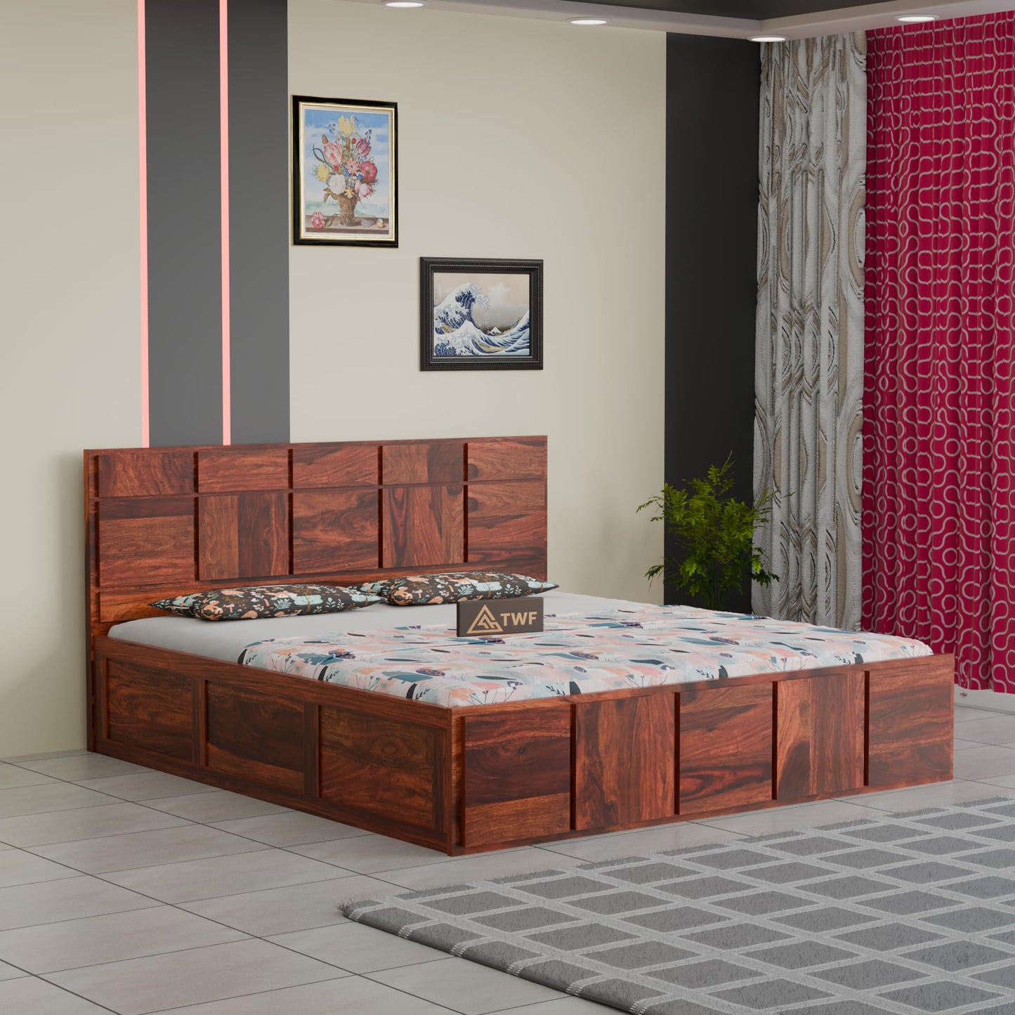 Royal Marwar Sheesham Wood Bed with Storage Box | Plain Panel Design | Wooden Do