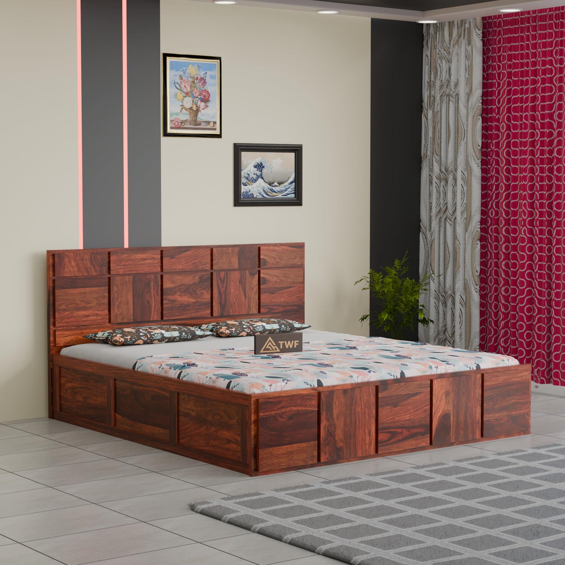 Royal Marwar Sheesham Wood Bed with Storage Box | Plain Panel Design | Wooden Do