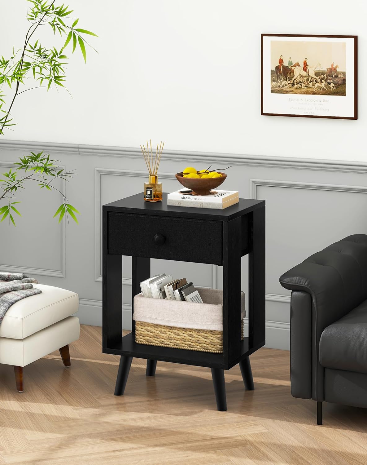 Royal Marwar Solid Mango Wood Bedside Table with Drawer & Open Shelf | Honey Finish | Modern Nightstand