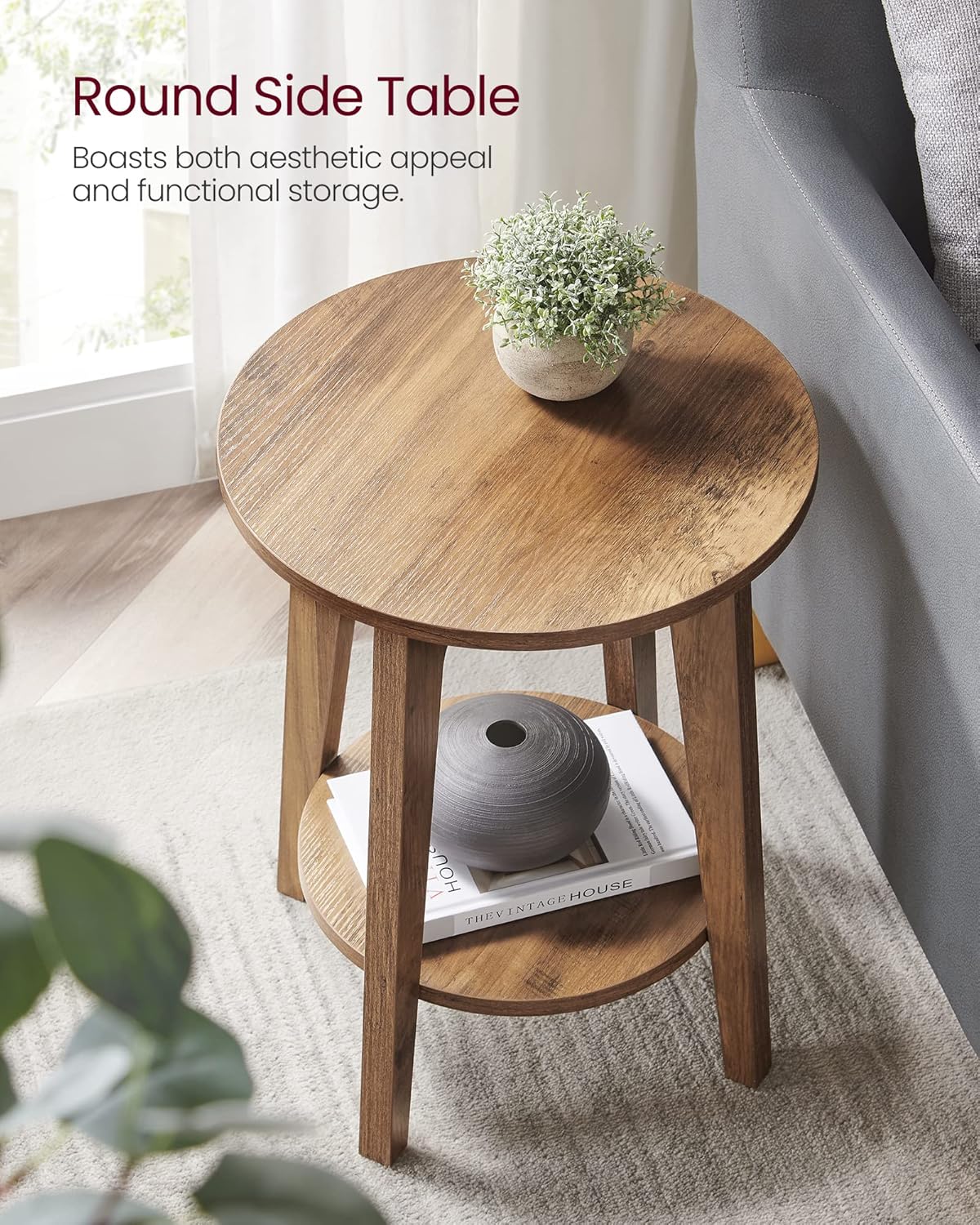 Royal Marwar Solid Mango Wood Round Side Table | Modern End Table with Storage Shelf | Honey Finish | Bedside Table