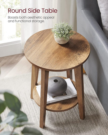 Royal Marwar Solid Mango Wood Round Side Table | Modern End Table with Storage Shelf | Honey Finish | Bedside Table