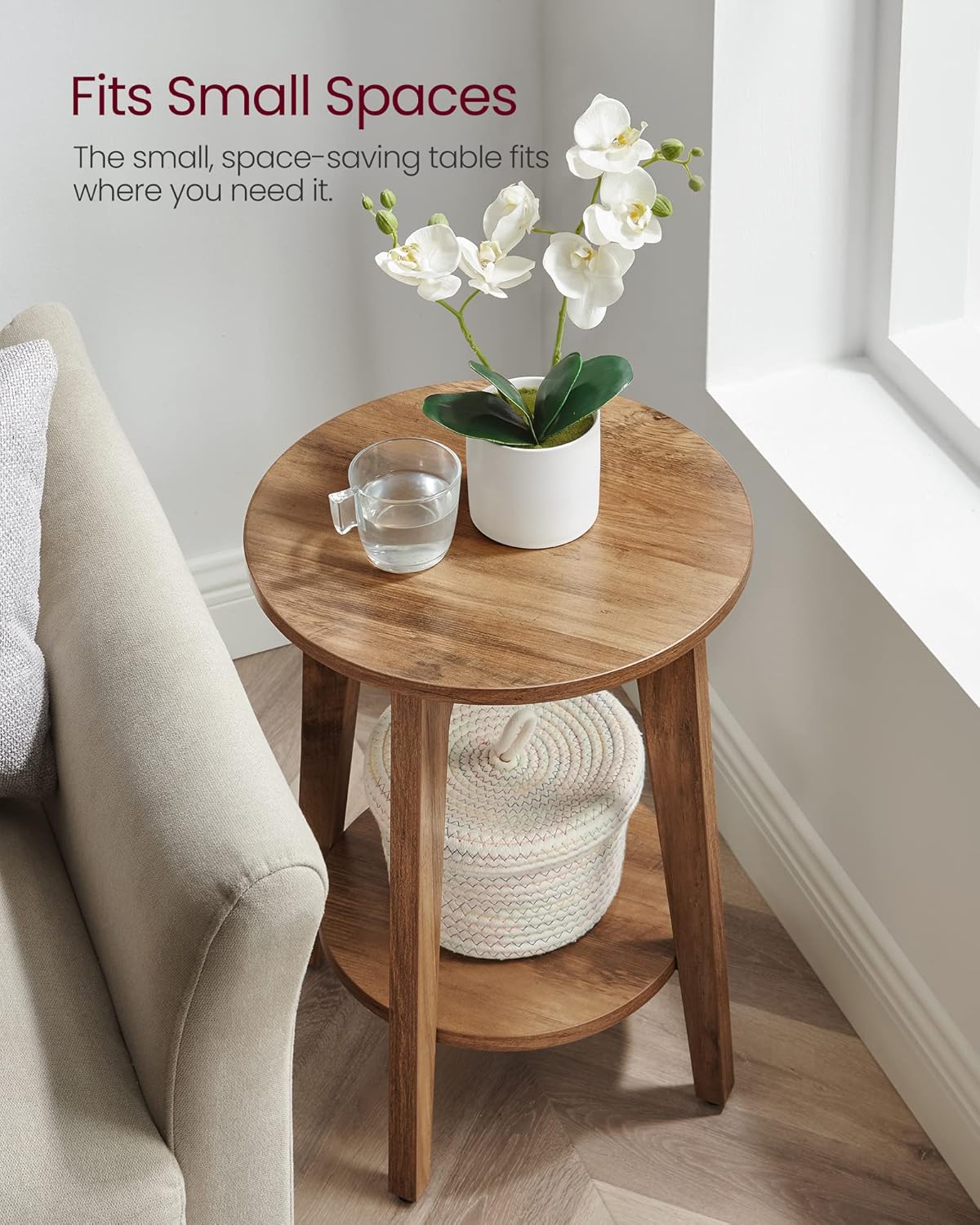 Royal Marwar Solid Mango Wood Round Side Table | Modern End Table with Storage Shelf | Honey Finish | Bedside Table