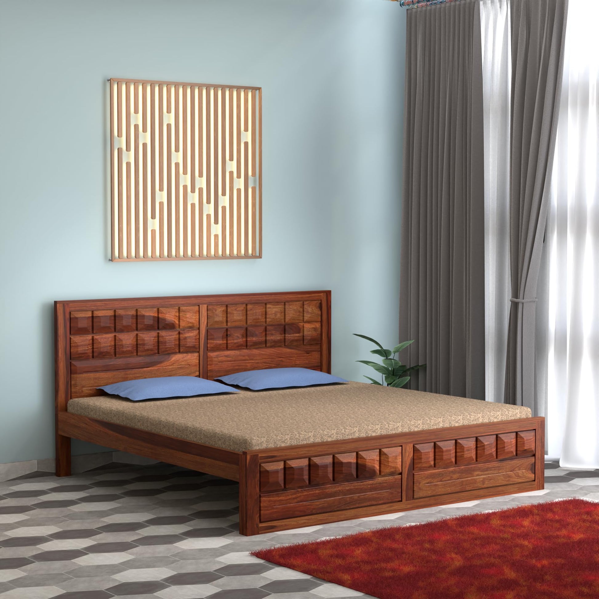 Royal Marwar Solid Sheesham Wood Bed Without Storage | Arch Headboard Design | D
