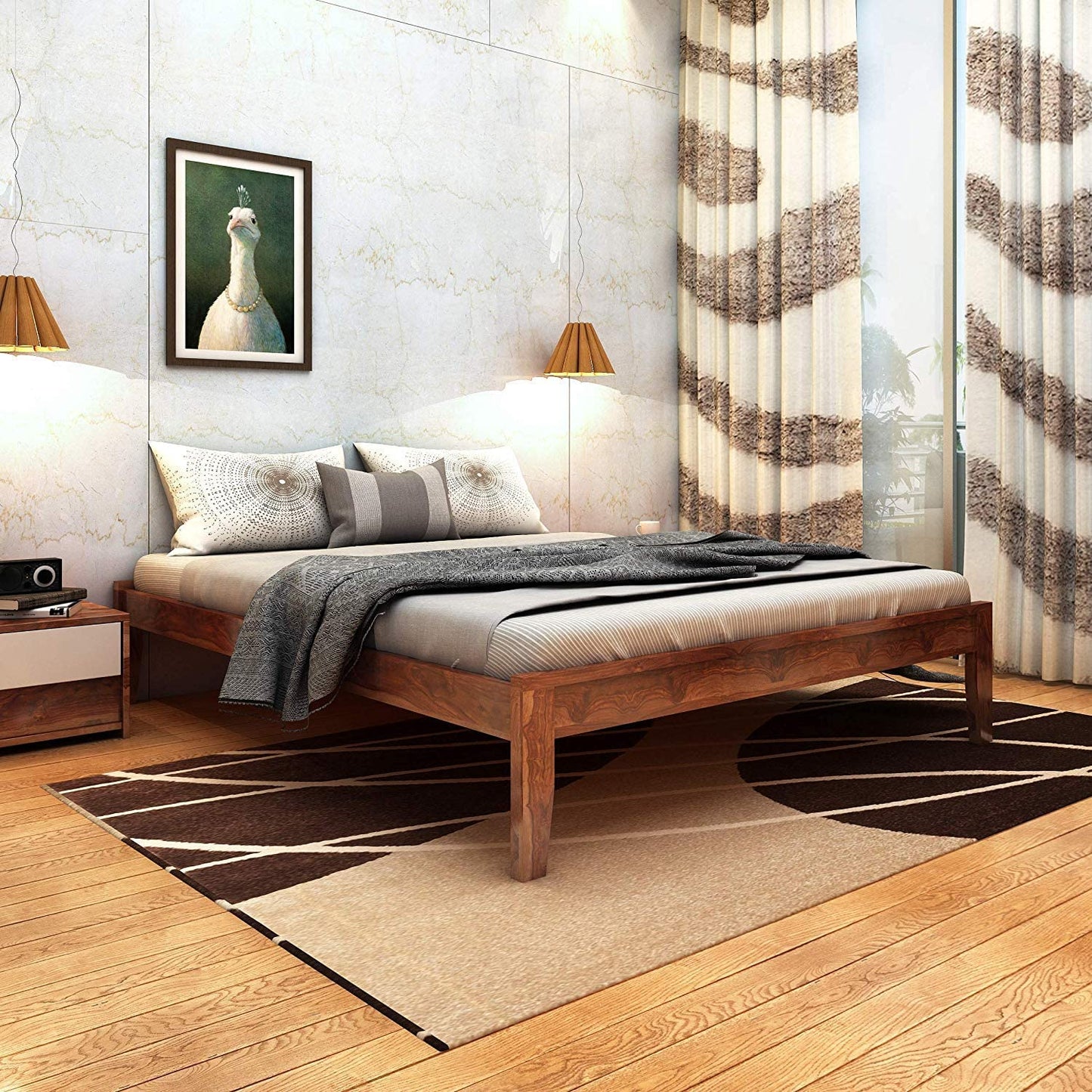 Royal Marwar Solid Sheesham Wood Platform Bed | Queen Size | Premium Honey Finish | Wooden Bed Without Storage