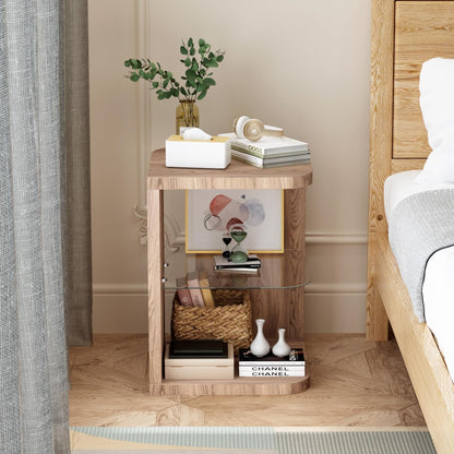 Royal Marwar Solid Mango Wood End Table with Glass Shelf | Honey Finish | Modern Side Table for Living Room & Bedroom
