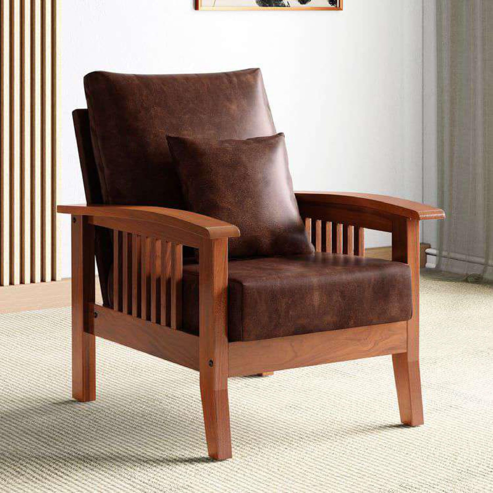 Royal Marwar Solid Sheesham Wood 1 Seater Sofa | Leatherette Upholstery | Brown 