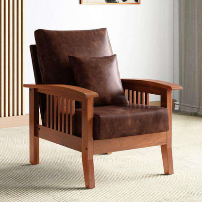 Royal Marwar Solid Sheesham Wood 1 Seater Sofa | Leatherette Upholstery | Brown 