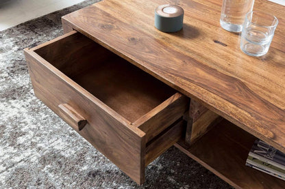 Royal Marwar Solid Sheesham Wood Coffee Table with Drawer & Open Shelf | Center Table for Living Room | Honey Finish & Walnut Finish