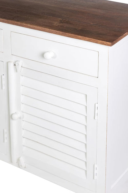 Royal Marwar Solid Mango Wood Sideboard Cabinet with 3 Drawers & 3 Shutter Doors | White & Green Finish | Farmhouse Storage Cabinet