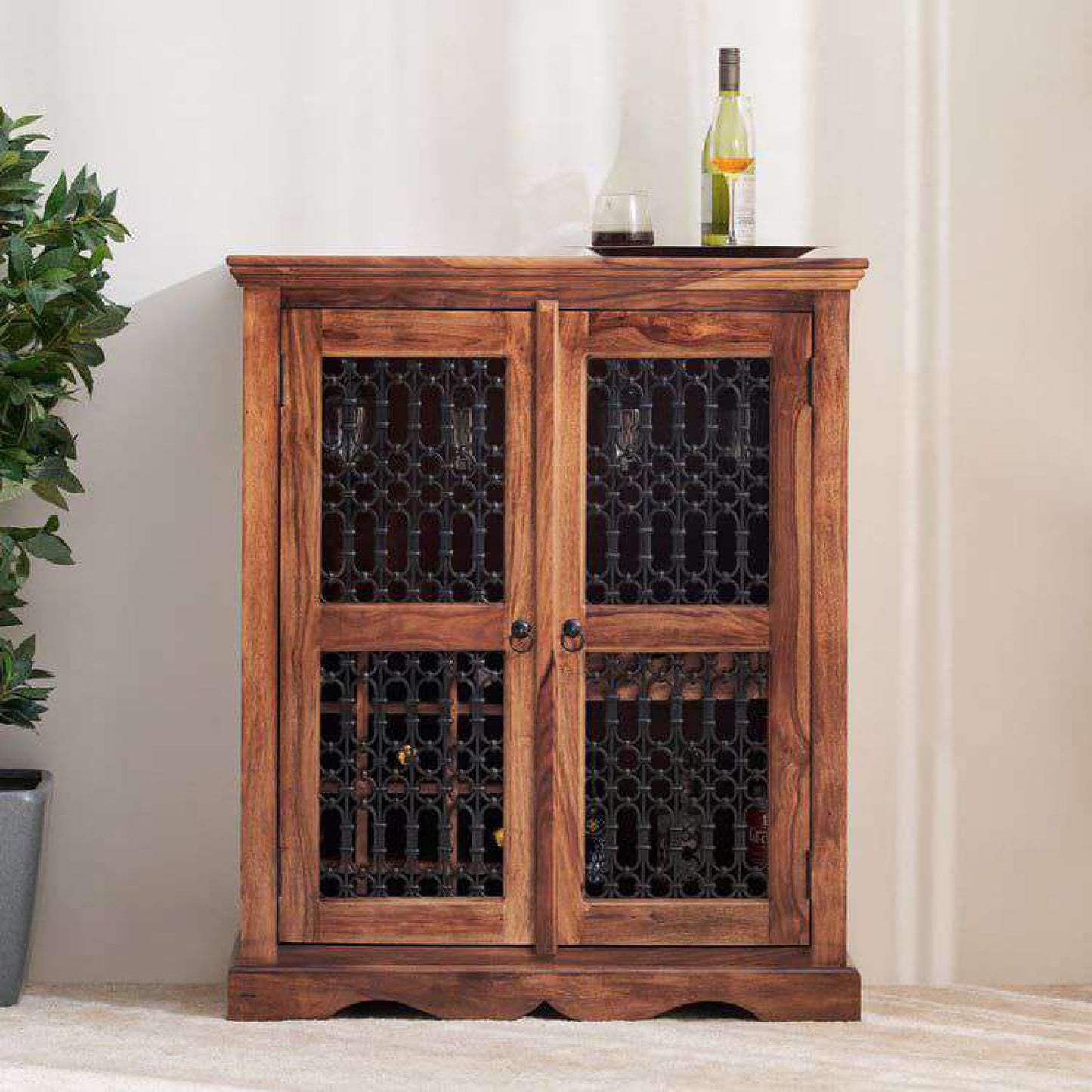 Royal Marwar Sheesham Wood Bar Cabinet | Metal Gri - view 4