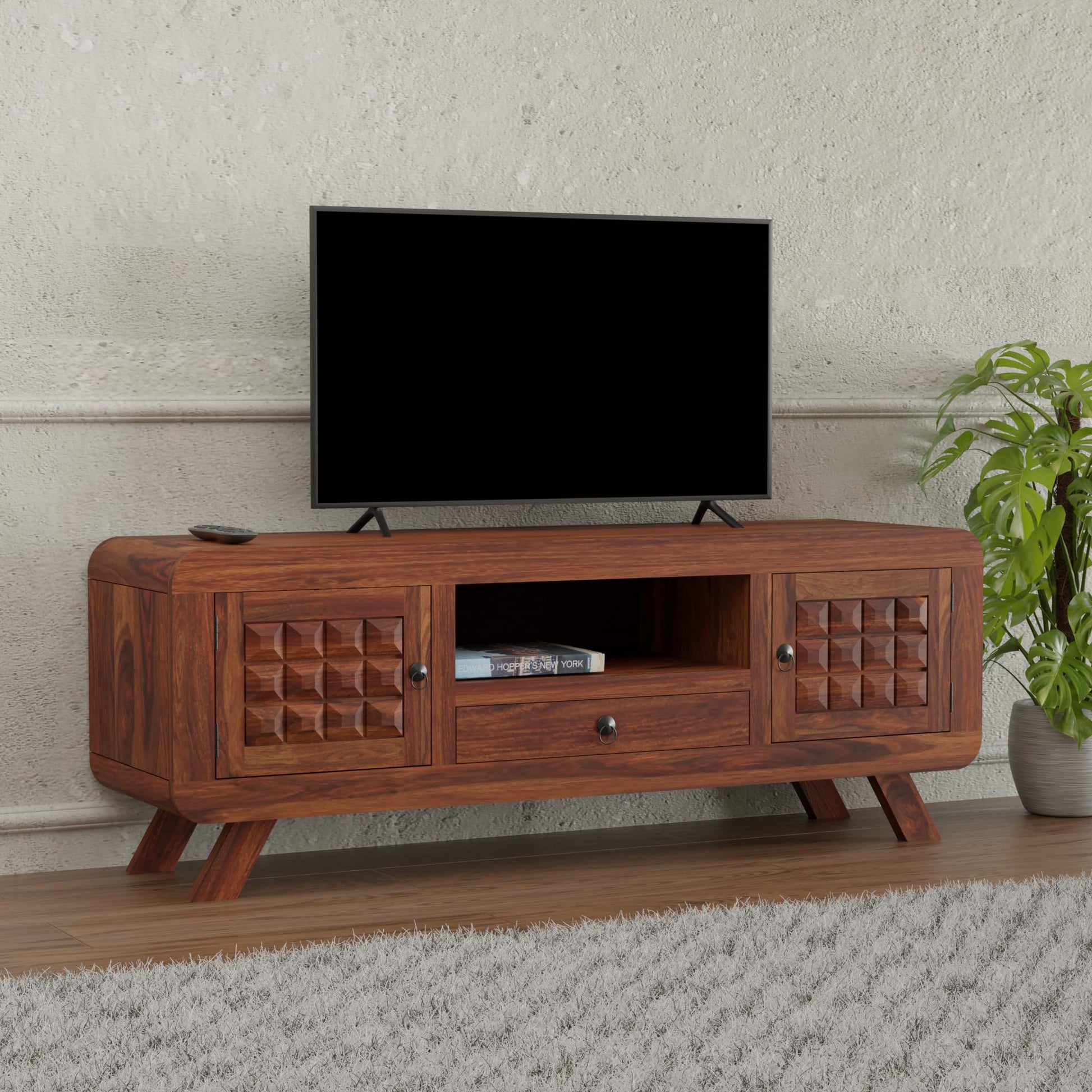 Royal Marwar Sheesham Wood TV Unit | 2 Doors, 1 Drawer & Ope