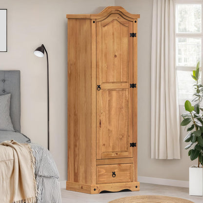 Royal Marwar Solid Mango Wood 1 Door Wardrobe | Single Door Wooden Almirah with Drawer | Honey Finish