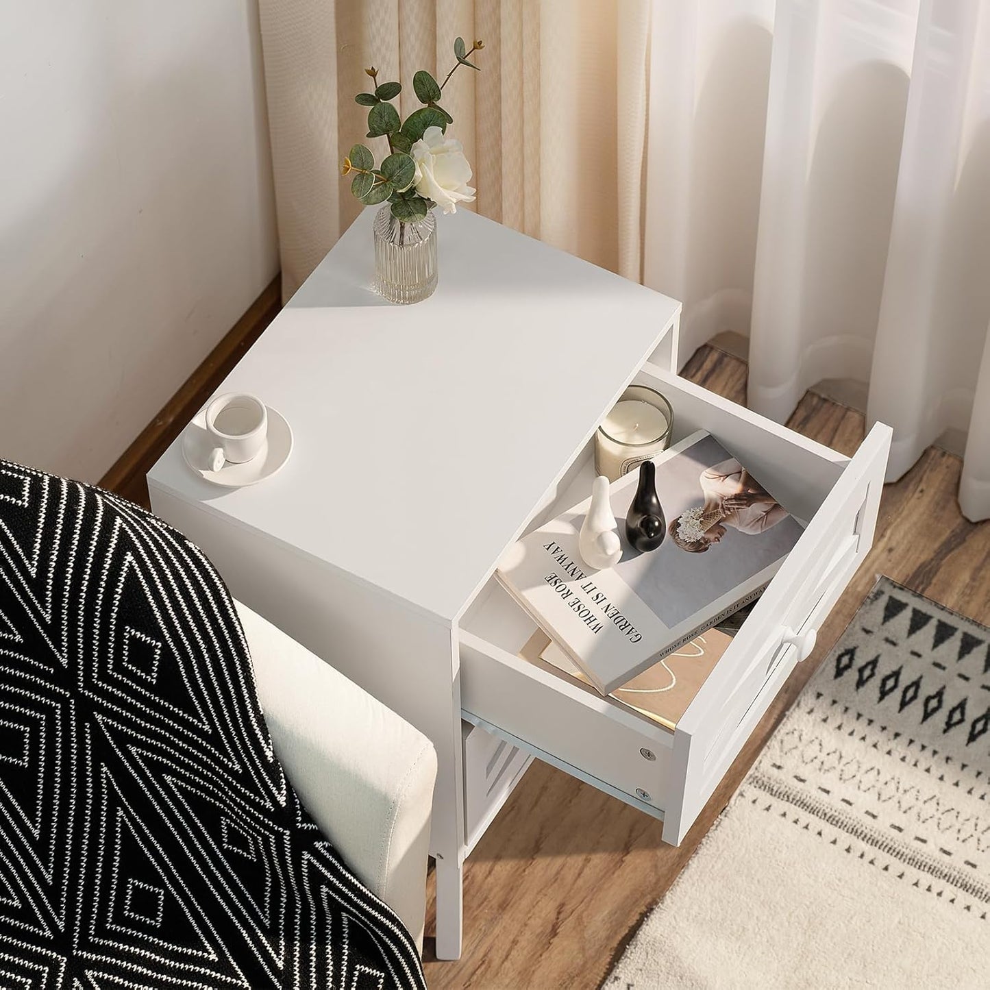 Royal Marwar Solid Mango Wood Bedside Table with 2 Drawers | Natural Finish | Modern Wooden Nightstand