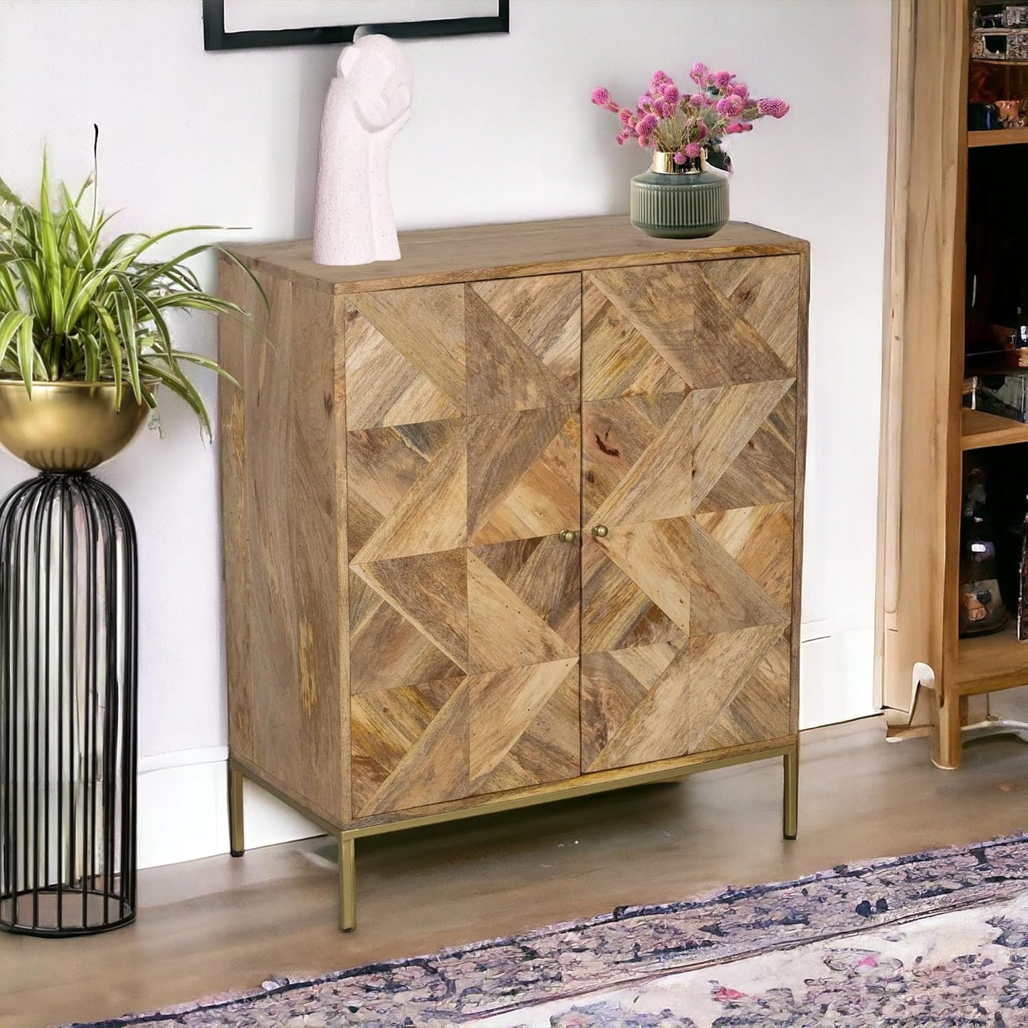 Royal Marwar Solid Wood 2 Door Storage Cabinet | Premium Wooden Sideboard Cabinet with Adjustable Shelves