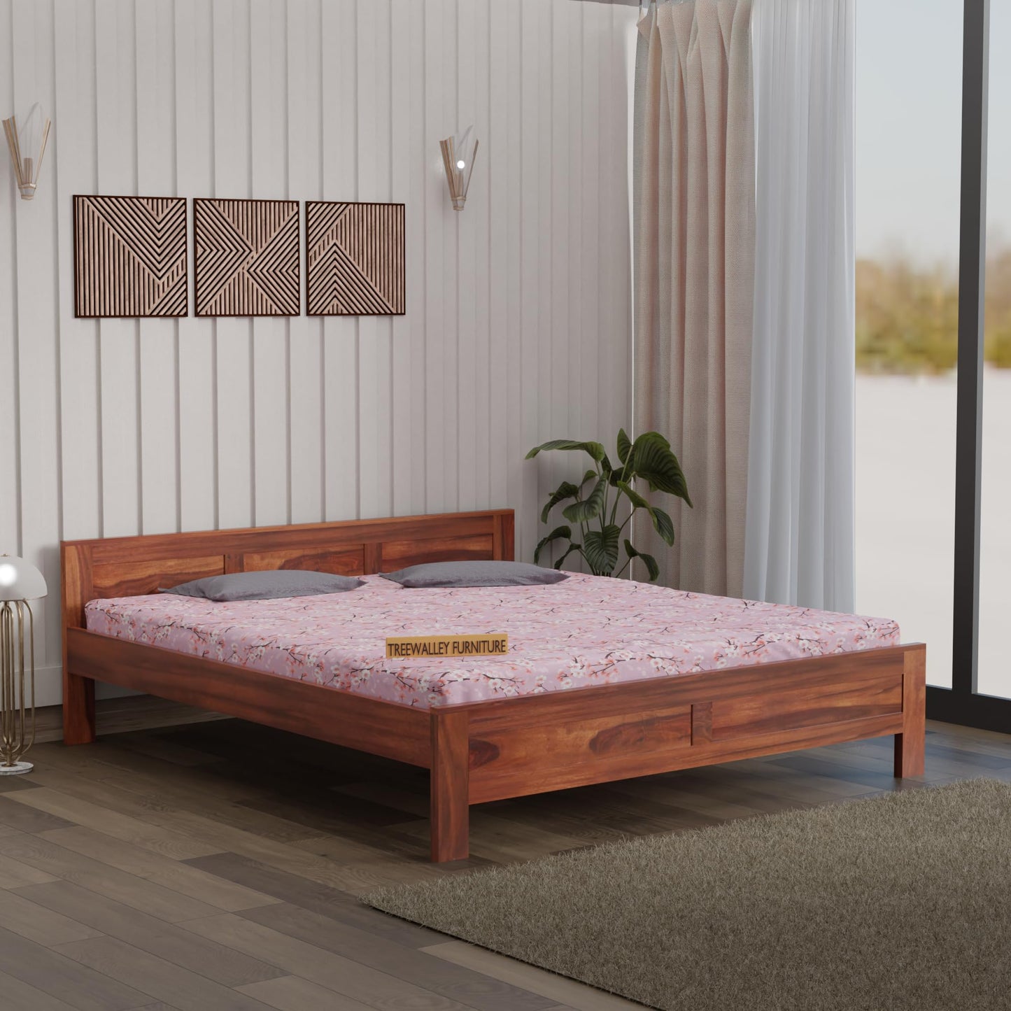 Royal Marwar Solid Sheesham Wood Bed Without Storage | Flat Panel Headboard Desi