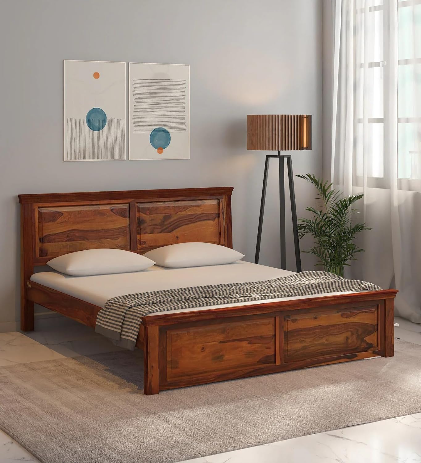 Royal Marwar Solid Sheesham Wood Bed | King Size | Premium Honey Finish | Wooden Bed Without Storage