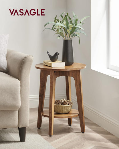 Royal Marwar Solid Mango Wood Round Side Table | Modern End Table with Storage Shelf | Honey Finish | Bedside Table