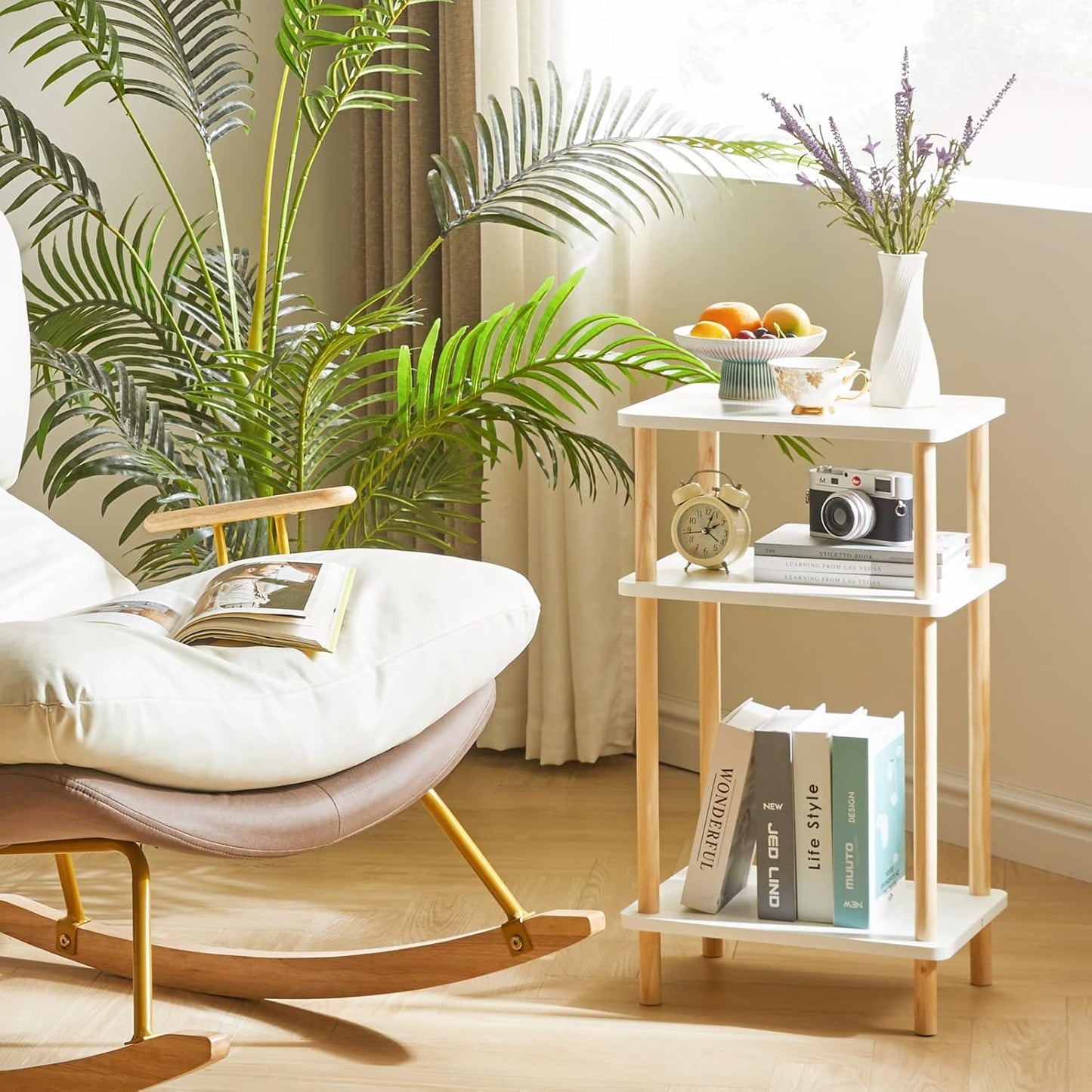 Royal Marwar Solid Mango Wood 3-Tier Side Table | Modern Display Shelf | Honey Finish | Multipurpose Storage Stand