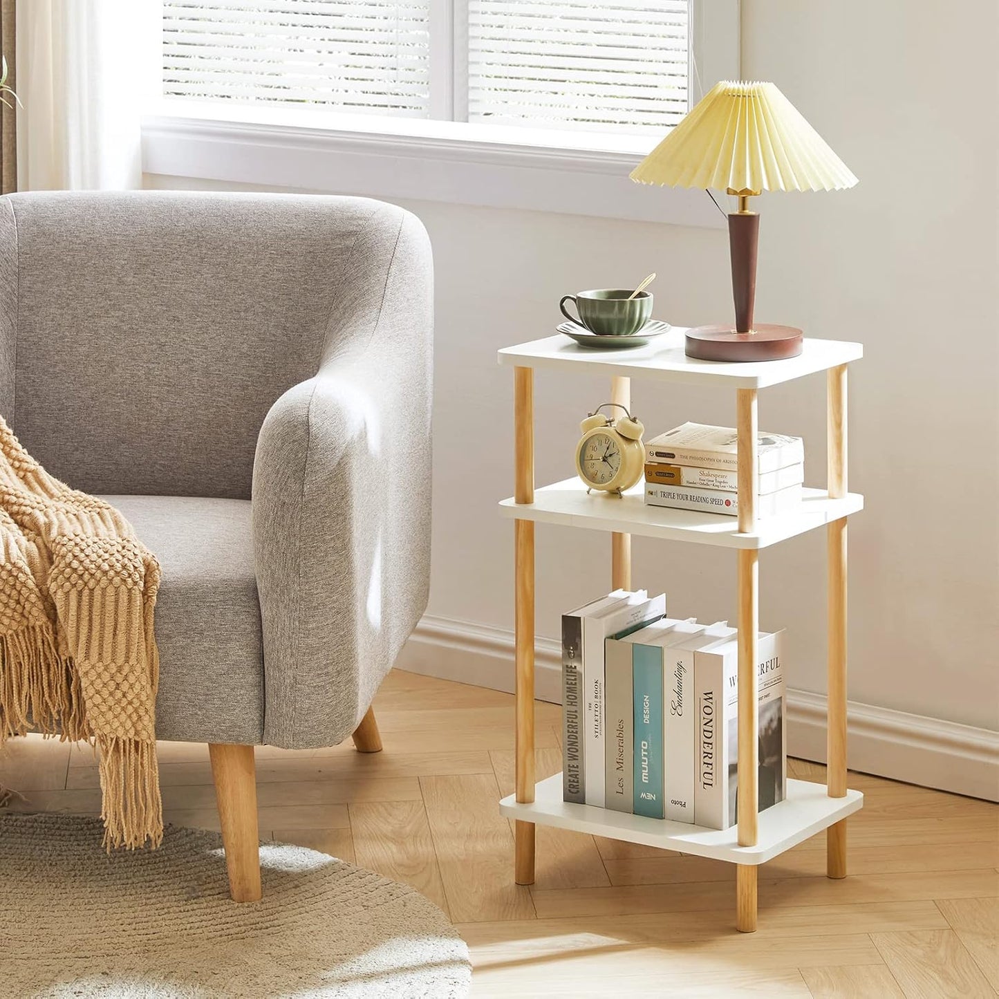 Royal Marwar Solid Mango Wood 3-Tier Side Table | Modern Display Shelf | Honey Finish | Multipurpose Storage Stand