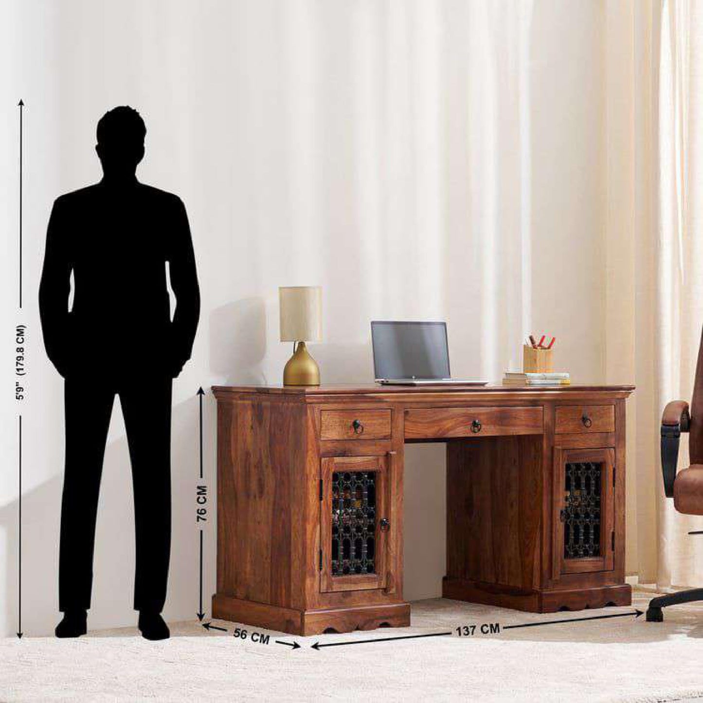 Royal Marwar Solid Sheesham Wood Study Table | 3 D - view 3